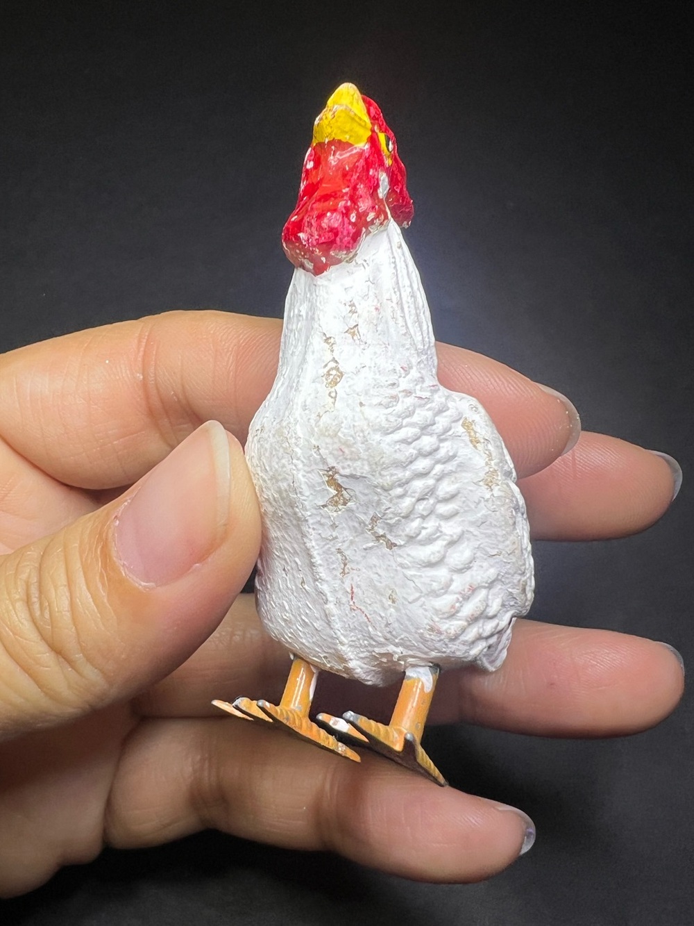 Vintage Lot of 3 German Putz Mini Composite Rooster & Chickens w/ Metal Feet - Picture 8 of 8